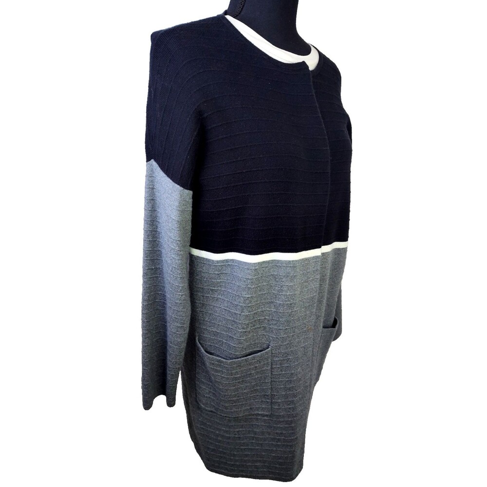 LOFT Womens Black Gray White Striped Long Sleeve Sweater Size M Long Sweater